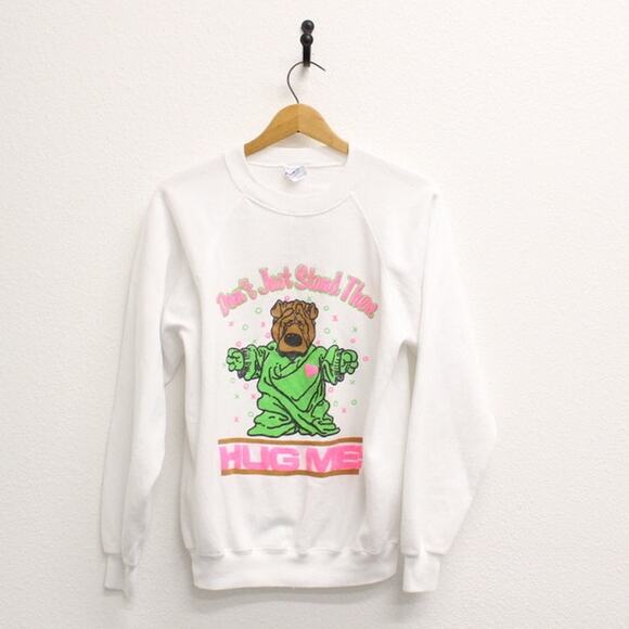 Vintage Don't Just Stand There Hug Me Puppy Dog Sweatshirt Large - Picture 1 of 7